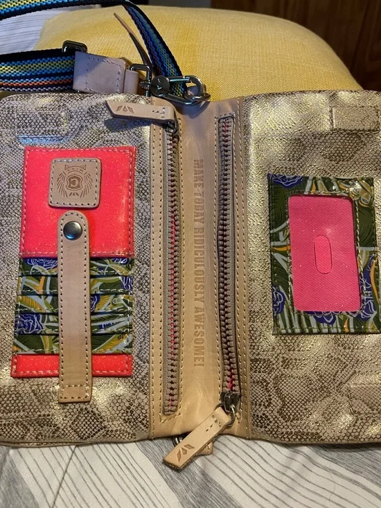 Consuela Taupe Snake-Print Crossbody with Colorful Woven Strap - Picture 2 of 6